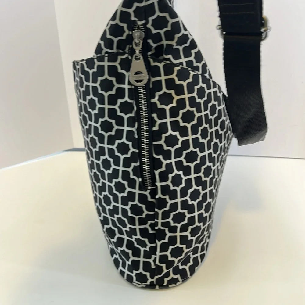 Baggallini Black & White Geometric Print Travel Purse Laptop Work Shoulder Bag